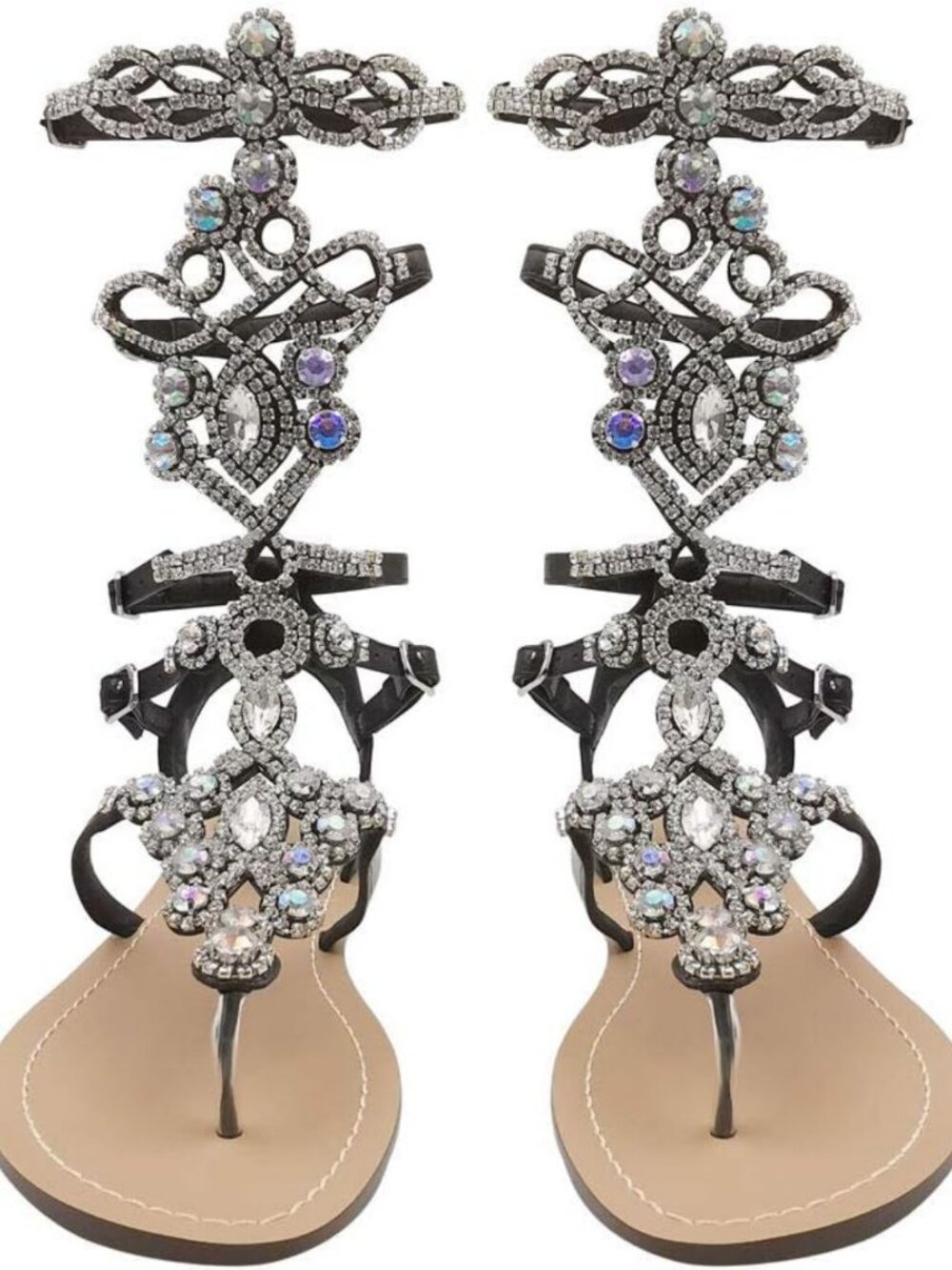 Stylish Women's Rhinestone Gladiator Sandals - Summer Flats for Beach Weddings